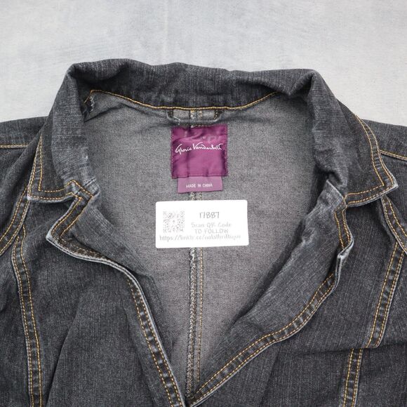 Gloria Vanderbilt Jacket Womens M Black Denim Long Sleeve Two Button Outwear - Picture 12 of 16